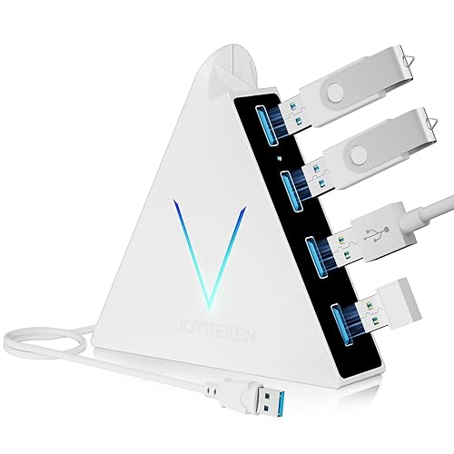 JoyReken USB 3.0 Hub,4 Port USB Hub Tower,2ft Cable USB Splitter for Laptop,PC, PS4,PS5,Xbox,Mouse,Keyboard, Flash Drive, U-Disk (White) - 2ft - White