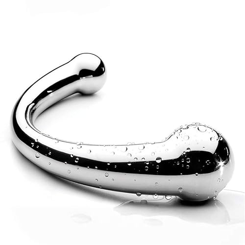 G-spot Massage Dildo, Stimulate Wand Fetish Plug Solid Metal Curved Dual Ended Masturbation Sex Toy for Couple