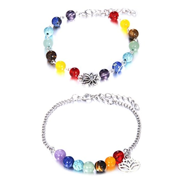 SIVITE 7 Chakra Agate Crystal Beads Bracelet Anklet Lotus Flower Pendant Yoga Healing Energy Bracelet