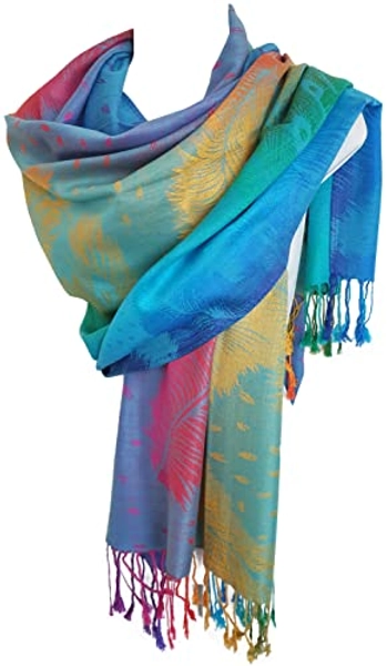 GlamLondon Rainbow Multi-colour Pashmina Colourful Paisley/roses/Patches/Peacock Feather Soft Shawl