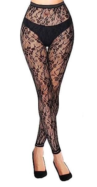 Simply Joshimo Womens Patterned Black Fishnet Net Footless Fashion Tights | No Toes Pantyhose