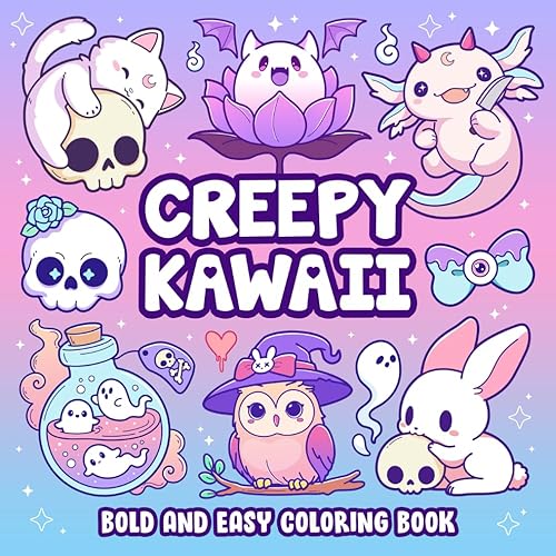 Creepy Kawaii Bold And Easy Coloring Book: Cute and Spooky Pastel Goth Simple Coloring Pages for Adults and Teens