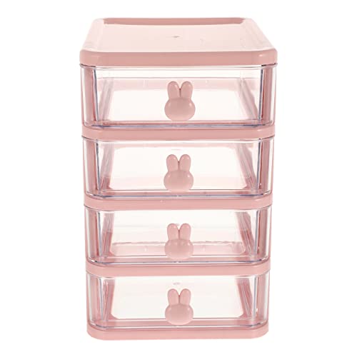 TOYANDONA 4 Layer Desktop Drawer Mini Plastic Containers Easter Rabbit Bunny Transparent Cosmetic Dresser Organizer for Makeup Bathroom Office Dorm Desk Countertop Pink - Pink