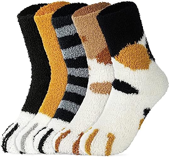 Fuzzy Socks for Women - Cute Fuzzy Socks Fluffy Socks Soft Cat Socks Animal Socks Cozy Socks Winter Slipper Socks for Women - 5 Pairs Cat Socks,new Version