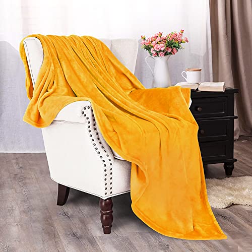 Exclusivo Mezcla Extra Large Fleece Throw Blanket for Couch, Sofa and Bed, 300GSM Super Soft Blankets and Warm Throws, Cozy, Plush, Lightweight (50x70 inches, Mustard Yellow) - 50X70 IN - Mustard Yellow