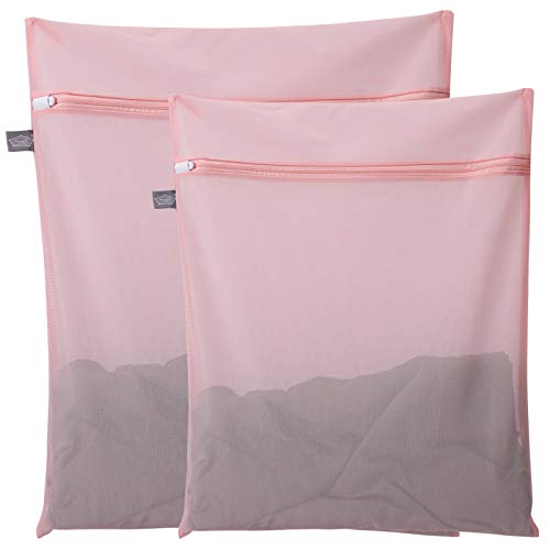 Kimmama Mesh Laundry Bag for Delicates, Lingerie Bag for Laundry, Bra, Underwear, Blouse, Shoes, sock, Dress, T-shirt (Pink,2 PCS) - 1L+1M - Pink