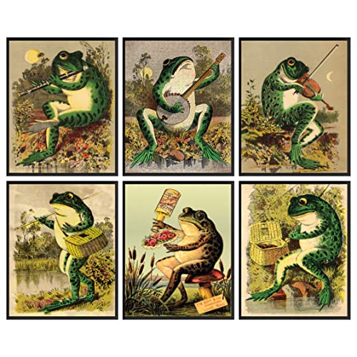 97 Decor Vintage Banjo Frog Poster - Frog Decor for Bedroom, Cottagecore Decor, Frogs Playing Instrument Aesthetic Pictures, Retro Frog Prints Wall Art, Frog Artwork Room Decorations (8x10 UNFRAMED) - Frog Poster