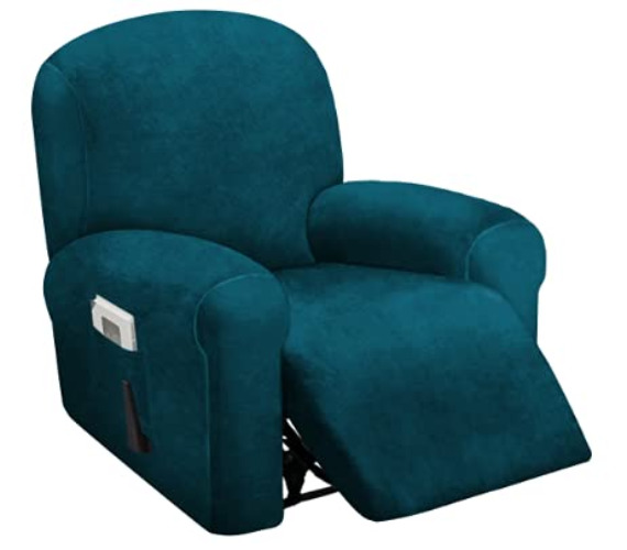 ULTICOR 4-Piece, 1 Seat Recliner Cover, Velvet Stretch Reclining Chair Covers for 1 Cushion Reclining Sofa, Single Seat Recliner Couch Cover, Thick, Very Soft, Machine Washable (Deep Teal) - Deep Teal