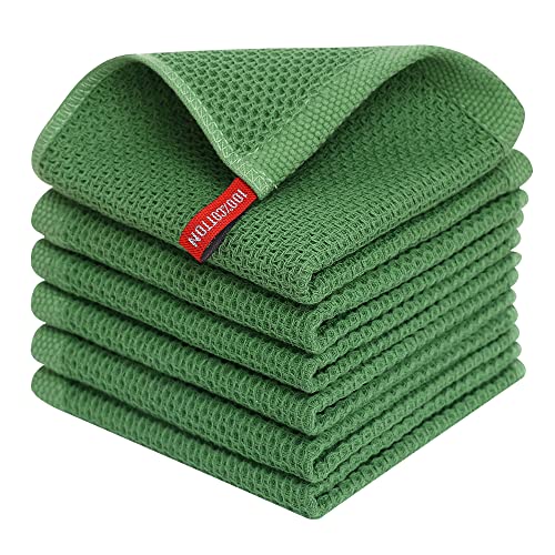Homaxy 100% Cotton Waffle Weave Kitchen Dish Cloths, Ultra Soft Absorbent Quick Drying Dish Towels, 12x12 Inches, 6-Pack, Grass Green - Grass Green - 12 x 12 - 6 Pack