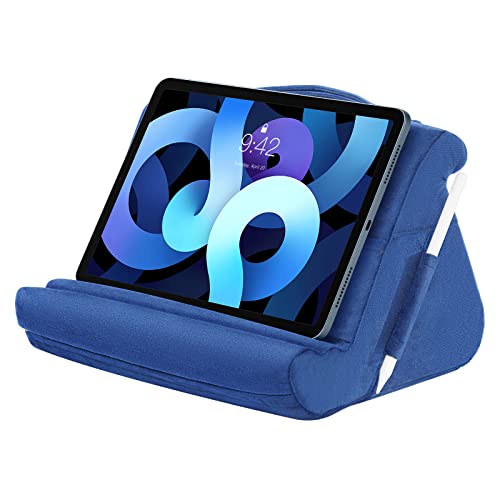 MoKo Tablet Pillow Stand, Soft Tablet Cushion Stand, With Multiple Viewing Angles and Storage Pocket, Fits iPad 10.2 2021/iPad Air 5/4/3/iPad Pro 11/12.9 2022, iPad 10th,Galaxy Tab, iPhone, Book, Blue - Blue