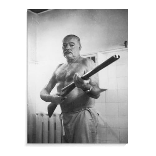 generic Vintage Poster Ernest Hemingway Holding A Rifle Wall Art Deco Canvas Printed Poster Canvas Art Poster And Wall Art Picture Print Modern Family Bedroom Decor Posters 12x16inch(30x40cm) - 12x16inch(30x40cm) - Unframe-style