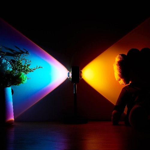 Amuou Sunset Lamp and Rainbow Lights, 2 Colors in 1 Projector Sunset Light with 7 Levels of Adjustable 180 Degree Rotation Projection Led Night Light for Photography, Selfie, Tiktok and Home Decor - 