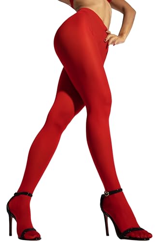 sofsy Opaque Tights for Women [Made in Italy] 29x Solid Color Pantyhose Stockings Nylons - 1/pack | The Rita - Medium - 7b. Red