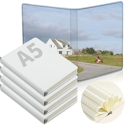 Zonon 4 Pcs Sublimation Journal Blank Notebooks A6 A5 A4 190 Pages Thick Faux Leather Notebooks Sublimation Notebooks Leather Sublimation Journal for School Office Supplies (8.3 x 6 Inch, A5) - 8.3 x 6 Inch, A5