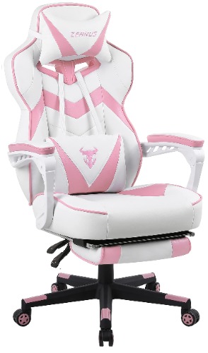 Zeanus Pink Gaming Chair, PC Gaming Chair for Girls, Reclining Computer Chair with Footrest, Ergonomic Gaming Computer Chair with Massage, Gaming Chair for Women, High Back Gaming Chairs for Adults - Pink