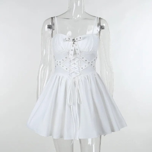 'Never Live' Black or White Goth Dark Dress - white dress / S