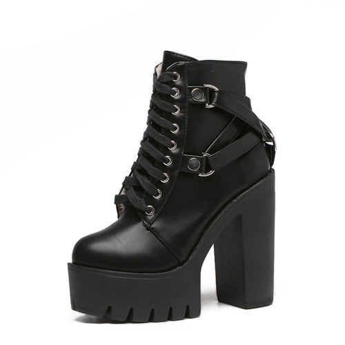'Stardust' Goth Black Ankle Boots - black shoes / 6.5