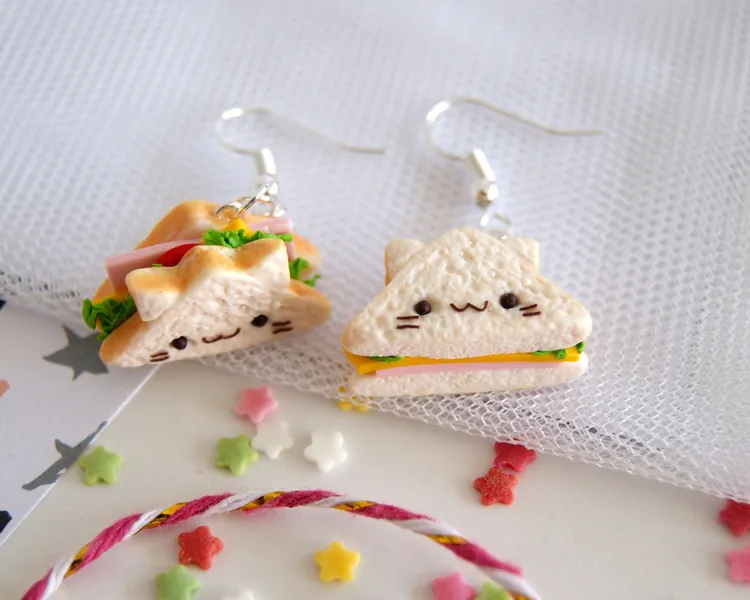 kitty sandwich earrings :3c