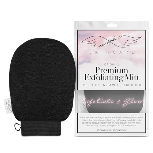 Seraphic Skincare Korean Exfoliating Mitts (1pc) Exfoliator Gloves Visibly Lift Away Dead Skin, Great for Spray Tan Removal or Keratosis Pilaris, Body Scrub Made of 100% Viscose Fiber - 1 Piece