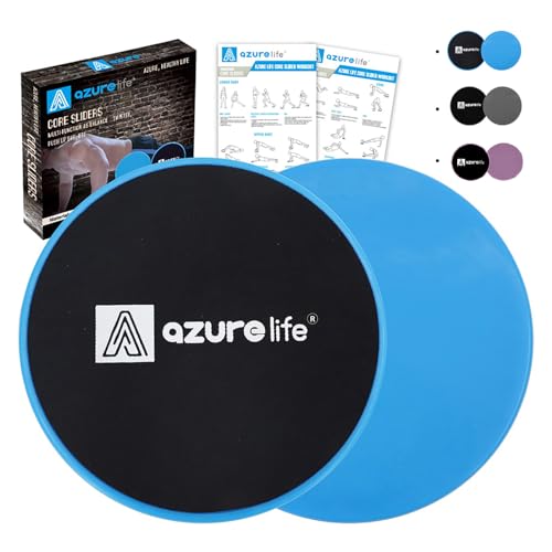 A AZURELIFE Exercise Core Sliders, Dual Sided Exercise Gliding Discs Use on Carpet or Hardwood Floors, Light and Portable, Perfect for Abdominal&Core Workouts - Blue