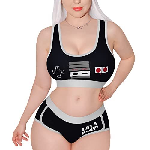 Littleforbig Women Cotton Camisole and Panties Sports loungewear Bralette Set - Let's Play Gamer Girl - X-Small - Black