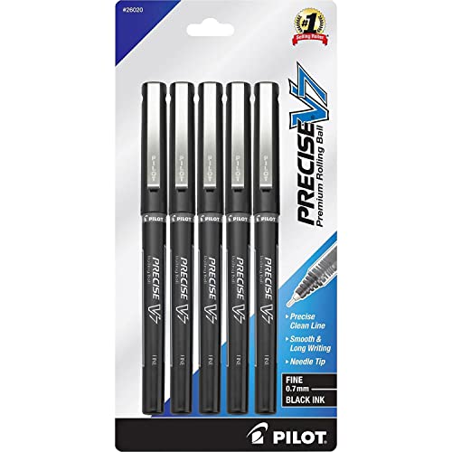 PILOT, Precise V7, Capped Liquid Ink Rolling Ball Pens, Fine Point 0.7 MM, Black, Pack of 5 - Black