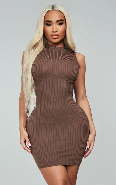 Shape Espresso Shape Rib Bust Detail Bodycon Dress
