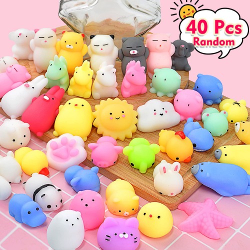 Squishies Mochi Squishy Toys 40pcs Party Favors for Kids Mini Squishy Kawaii Mochi Animal Squishies Cat Unicorn Squishy Mini Squeeze Stress Relief Toys for Kids Adults Treasure Box Toys, Random