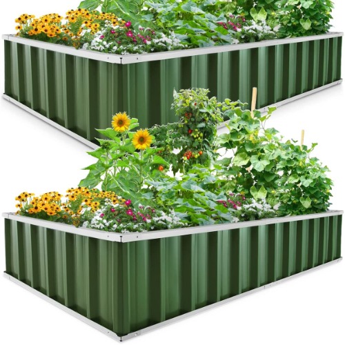 KING BIRD Raised Garden Bed 68''x36''x12'' x2 Packs, Galvanized Steel Metal Outdoor Planter Kit Box for Vegetables,Flowers, Fruits,Herbs,with 16pcs T-Type Tags & 2 Pairs of Gloves ,Green - Green