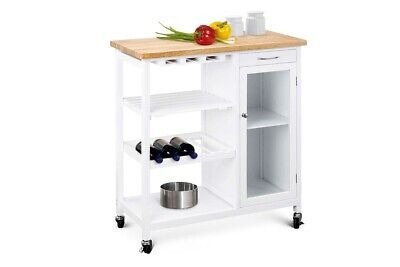 Ovela Lanai Portable Wooden Kitchen Trolley Wine Holder w/ Locking Wheels White  | eBay