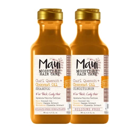 Maui Moisture Curl Quench + Coconut Oil Shampoo + Conditioner to Hydrate and Detangle Tight Curly Hair, Softening Shampoo, Vegan, Silicone & Paraben-Free, 13 Fl Oz - 13 Fl Oz (Pack of 1) - Shampoo + Conditioner