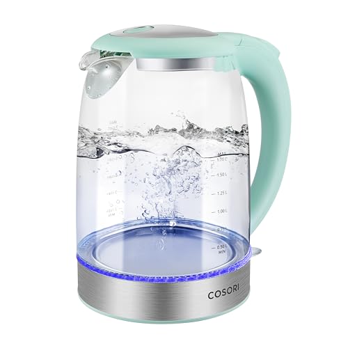 COSORI Electric Kettle Temperature Control with 6 Presets, 60min Keep Warm 1.7L Electric Tea Kettle & Hot Water Boiler, 304 Stainless Steel Filter, Auto-Off & Boil-Dry Protection, BPA Free, Black - Subtle Green - 1.7L - Glass Kettle