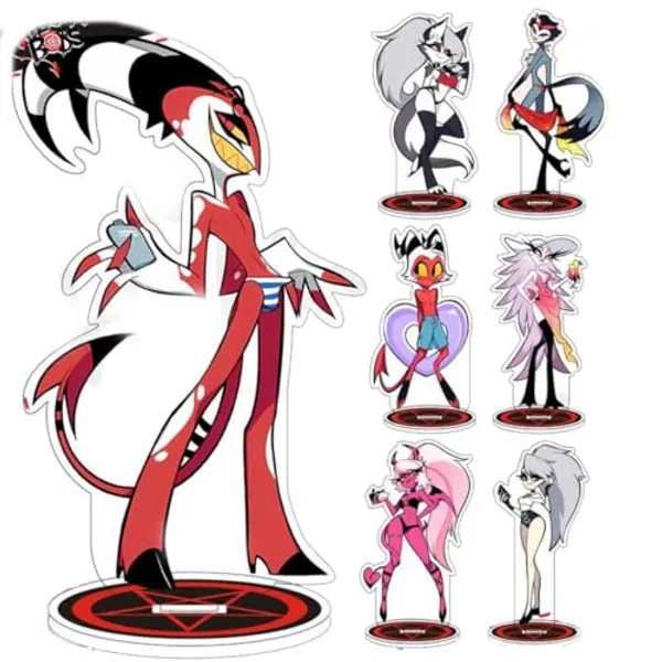 TEMIHrbe Anime Helluva Boss Character Figure Acrylic Stand 5.9inch Desktop Decoration for Fans Blitzø Stolas Moxxie Millie Loona (01)