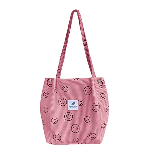 JARKJARD Corduroy Tote Bag Aesthetic Cute Tote Bags Large School Shoulder Bags for Girls Trendy Stuff - Pink