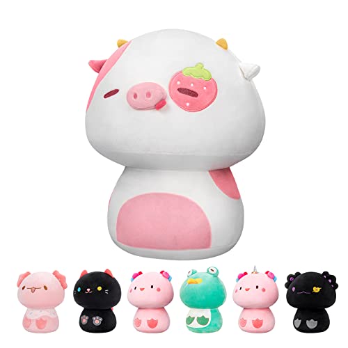 Mewaii 8” Mushroom Plush, Strawberry Cow Soft Plushies Squishy Pillow, Cute Stuffed Animals Kawaii Plush Toys Throw Pillow Decoration Gift for Girls Boys