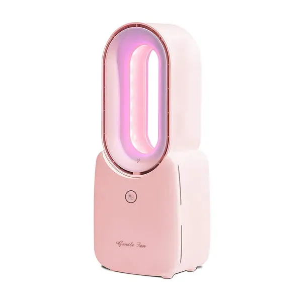 Misby Desk Fan, Portable fan 11.8 Inch Small Personal Bladeless Fans Blow Cold Air With 4-Speeds, Rechargeable Quiet Desktop Fan Touch Control 5-Colors LED Light for Bedroom, Room, Home, Office (Pink) - Pink