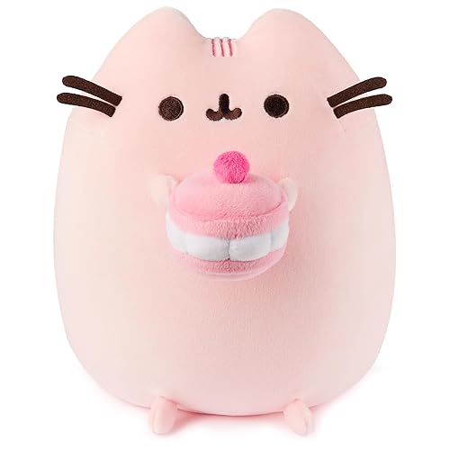 GUND Pusheen Cherry Macaron Squisheen Plush, Squishy Toy, Collectible Dessert Food Toy, Cat Stuffed Animal for Ages 8 and Up, Pink, 9.5”