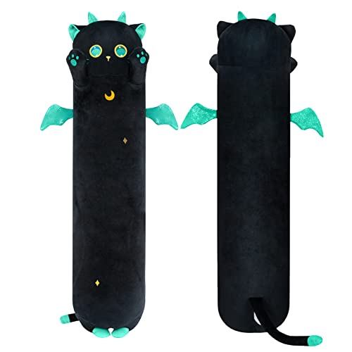 Mewaii Mignon Chat en Peluche Coussin Long Oreiller d'animaux Poupée Jouets Kawaii Moelleux Confort Oreiller en Peluche pour Cadeau pour Les Enfants de 3 Ans et Plus(90CM,Le Chat Noir) - Chat aux Grands Yeux - 90 CM