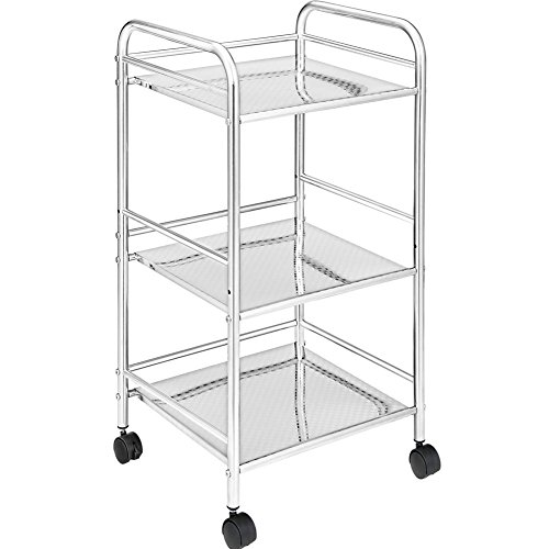 BAKAJI Chariot de Rangement en Acier chromé pour Salle de Bain, Cuisine, Coiffeur ou esthéticienne, 4 Roues pivotantes, 3 étagères, Dimensions 40 x 35 x 75 cm, Chariot Multifonction à 3 Niveaux