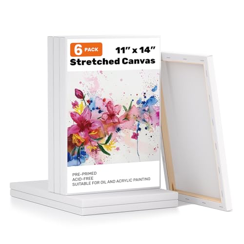 MiniTeasure 6 Pack 11x14 Stretched Canvases for Painting, 100% Cotton Blank Paint Canvas, Art Canvases for Artists, Beginners for Acrylic Pouring, Oil Paint - 11"x14" - 6