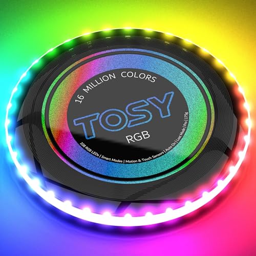 TOSY Flying Disc - 16 Million Color RGB or 36 or 360 LEDs, Extremely Bright, Smart Modes, Auto Light Up, Rechargeable, Cool Fun Christmas, Birthday & Camping Gift for Men/Boys/Teens/Kids, 175g frisbee - RGB Disc (Multi-color)