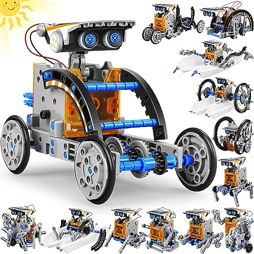 STEM 13-in-1 Education Solar Power Robots Toys for Boys Age 8-12, DIY Educational Toy Science Kits for Kids, Building Experiment Robotics Set Birthday Gifts for 8 9 10 11 12 Years Old Boys Girls Teens - Blue Gray