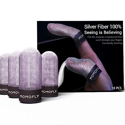 MOMOFLY Gaming Finger Sleeves,Customized for American Finger Sizes,100% Visible Silver Fibers,Just Right Pressure/Breathable/Sweatproof,Silver Bullet Ⅰfor COD Mobile PUBG Gaming Glove（10P） (M) - M