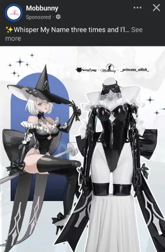 Mobbunny x Princess_Ailish 2B Sexy Lingerie Costume Gothic Black Witch Bodysuit with Hat