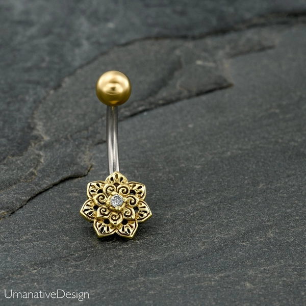 Belly Ring, Belly Button Ring, Gold Belly Ring, Belly Button Rings, Belly Piercing, Flower Belly Ring