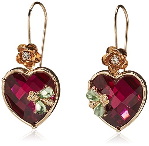 Betsey Johnson Heart Drop Earrings - One Size - Maroon