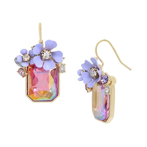 Flower Cluster Stone Drop Earrings - One Size - Flower Gem Rose/Gold