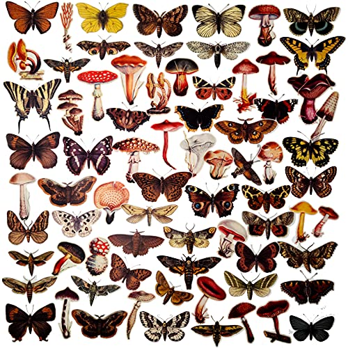 Vilikya 75pcs Vintage Stickers for Scrapbooking, Butterfly Moth and Mushroom Ephemera for Junk Journal, Aesthetics Washi Stickers for Journaling, Decoration Embellishments for Planner, Card Making, Decoupage, Album, Laptop, DIY Art Craft