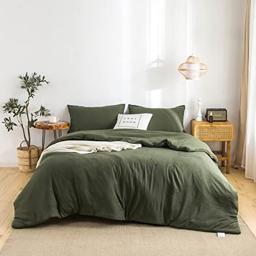 COTTEBED Ultra-Soft Cozy Washed King Bedding Comforters Sets Bed, Light Weight All Seasons Use Warm Fluffy Washable Cotton Microfiber Reversible Fabric,1 Comforter & 2 Pillow Shams, Dark Olive Green - Dark Olive Green - King/Cal King