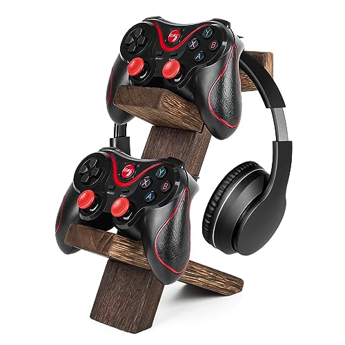 Game Controller Holder Headset Stand 2-Tier Universal Controller Gaming PC Accessories Storage Rack Headphone Stand for Xbox Series PS5 PS4 by Wood